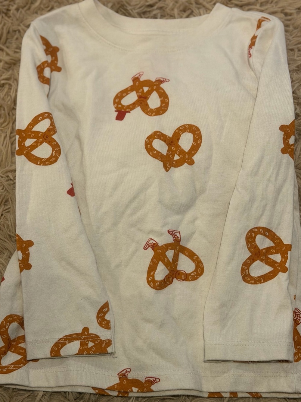 Cat & Jack Cream Long-Sleeve Pretzel-Print Top